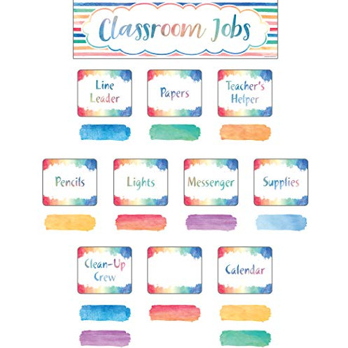 Watercolor Classroom Jobs Mini Bulletin Board