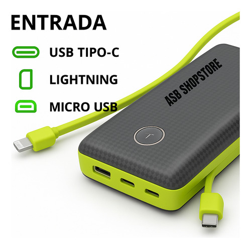 Power Bank Carregador Portátil 20000mah Powerbank Sem Fio Universal Android iPhone Usb Asb Shopstore