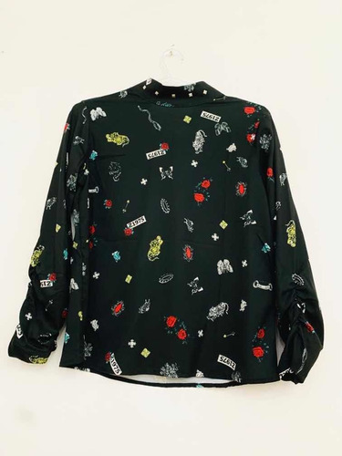 Blusa Negra Estampada Mujer