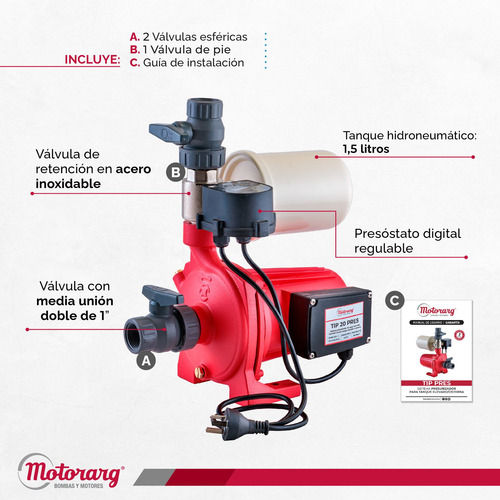Imagen 4 de 12 de Bomba Agua Presurizadora Motorarg Tip Pres 20 0.75 Hp