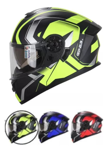 Jm Nuñez Casco Rebatible Doble Visor Gp23 Varios Colores Negro/gris/amarillo Geométrico L (59-60 Cm)