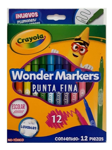 12 Marcadores Crayola Wonder Markers Punta Fina Colores 