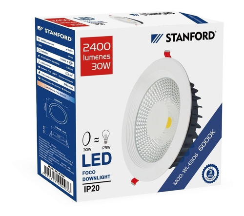 Foco Downlight 30w 6500k (3 Años) Concéntrico