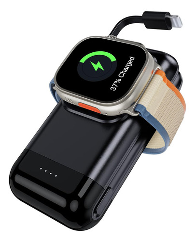 Cargador portátil Phelinta de 6000 mAh, magnético, compatible con Apple Watch y iPhone 12/13/14/15, incluye cable incorporado.