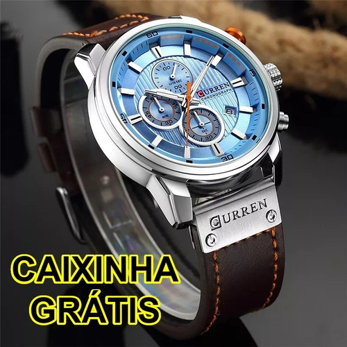 Relógio Curren Cronógrafo Original Pulseira Couro + Brinde