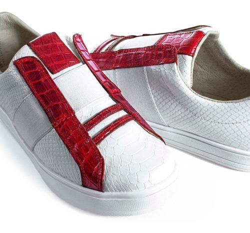 Tenis Hombre Sneakers Blancos Snake Det Rojo Cinta Moon & Ra