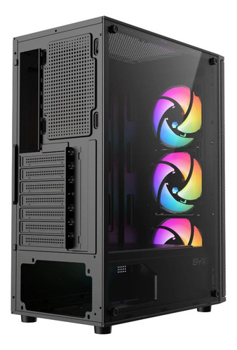 Gabinete Mid Tower Syx Gamer Eqs10-bk 3 Fan Rgb 1 Color Negro