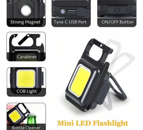 3 Piezas Mini Linterna Multiusos Recargable Para Llavero