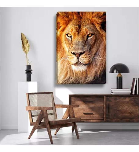 Tela Canvas Arte Leão de Judá em Preto e Branco 120x120 cm
