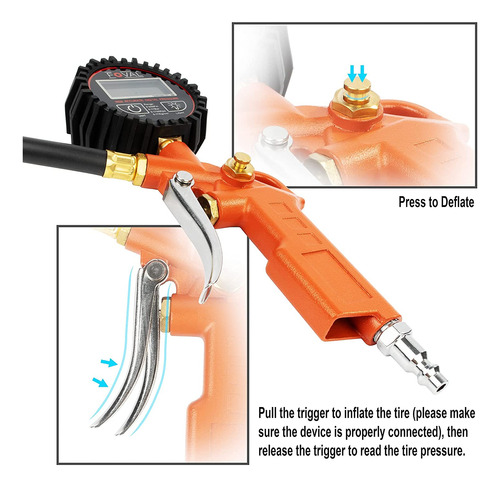 Inflador De Neumáticos Digital Foval Con Manómetro De 250 Ps