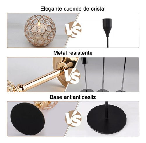 3 Candelabro Fiesta Boda Bola De Cristal Candelabro Vidrio Color Dorado