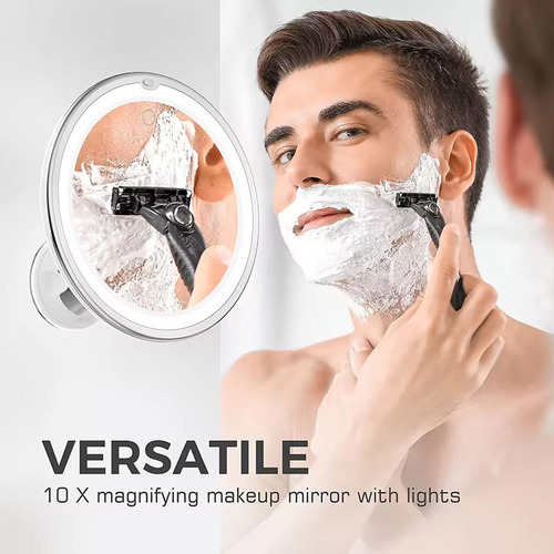 Espelho Led De Aumento 10x Flexível Ventosa Maquiagem Barba