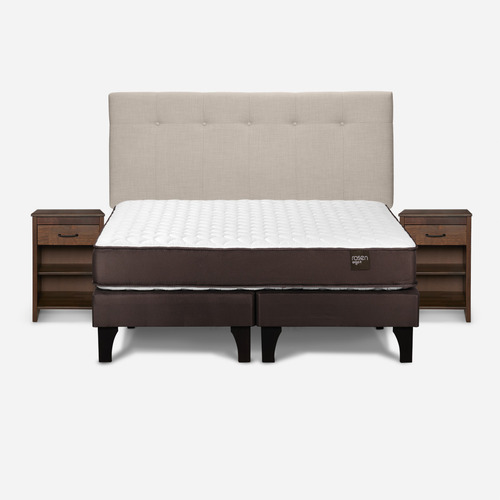 Cama Ergo T New King + Respaldo New Bennet Beige + Veladores