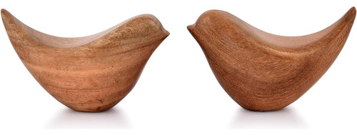 Juego De Estatuas De Pájaros De Madera De Acacia Decorativas