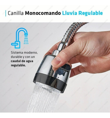 Imagen 4 de 10 de Canilla Griferia Monocomando Lluvia Flexible Diseño Cocina
