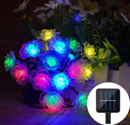 Imagen 8 de 8 de Luces Guirnalda Led Rosas Cristal Panel Solar Multicolor