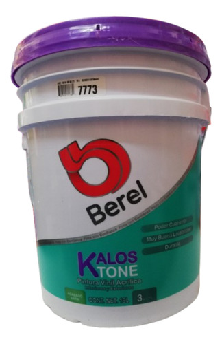 Cubeta Pintura Berel Kalos Tone Vinil Acrílica Blanco 19lt Acabado Satin