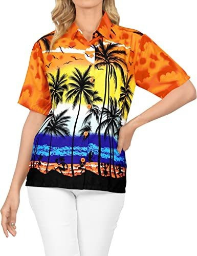 La Leela Likre Camp Aloha Beach Top Camisa Naranja 7 | Xxl -