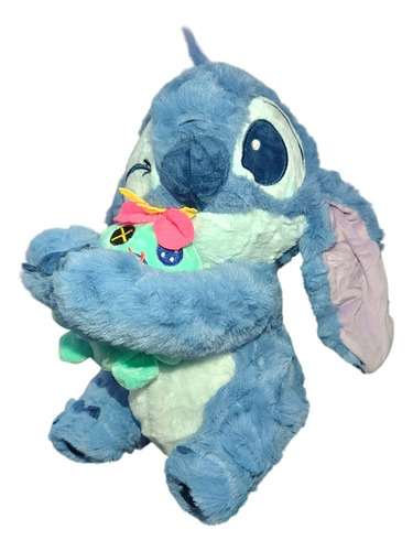 Peluche Stitch Con Pato Muy Suave Mediano Excelente Calidad Azul Con Trapito