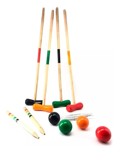 Juego Croquet Madera Pintada  Arcos Estacas 78cm Tm1 Fd23cr