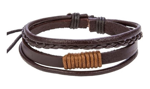 Pulseira Masculina De Couro Marrom Florença