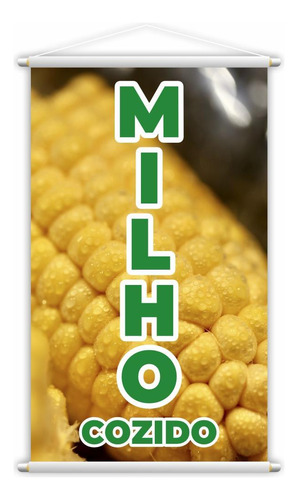 Banner Milho Cozido Verde Amarelo Espiga Lona 80x50cm