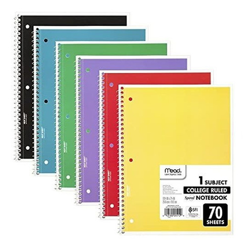 Cuadernos Espirales Papel De Colegio 70 Hojas 6 Colores