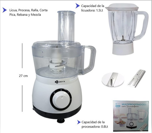 Multiprocesadora Y Licuadora 550w Hogar Cocina Picadora Blanco