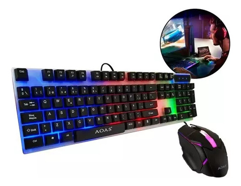 Pack Teclado Mouse Kit Gamer Led Rgb Retroiluminado Mecánico