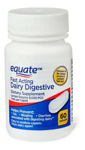 Enzima Lactase Equate 9000 Fcc 60 Comprimidos Sabor Neutro