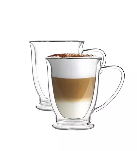 Taza Café Transparente Doble Pared Vidrio 220 Ml Pack X2