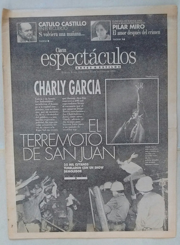 Clarín Espectáculos 20/10/1993 Charly García Show San Juan