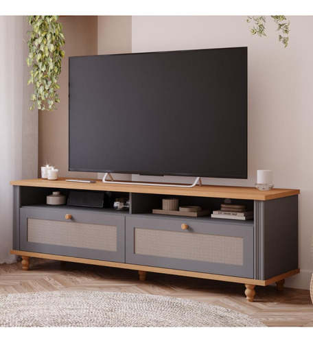 Rack Para Tv Até 60 Polegadas Mdf Lavanda Grafite Nature