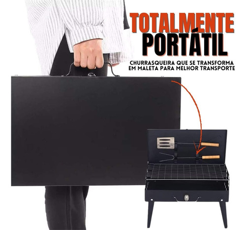 Churrasqueira Á Carvão Portátil Com Kit Faqueiro 6 Peças