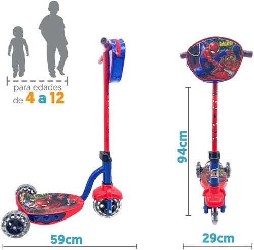 Patín Scooter Apache Spiderman Hombre Araña C/led P/+4 Años