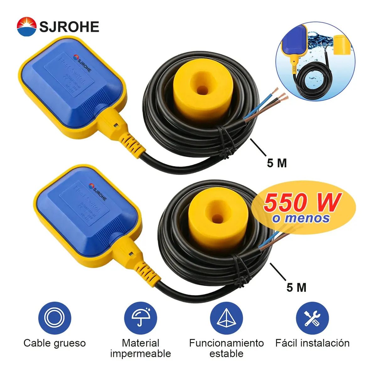 2 Piezas Flotador Eléctrico Electronivel Flotador De Control De Nivel Para Tinaco 5M De Cable Sensor Bomba Ip67 Flotador Vertical Control De Bomba Para La Bomba De Jardín Sumergibl