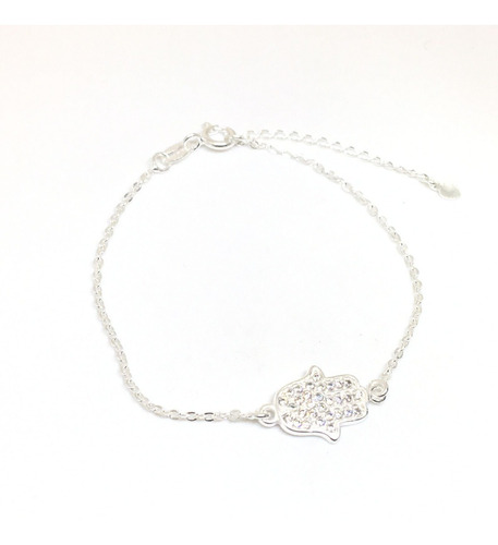 Pulsera Mujer Dije Mano Fatima Hamsa Cubic Plata 925 16+3cm