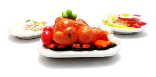 Set S3 Varios Platillos Comida Miniatura Para Casa De Muñeca