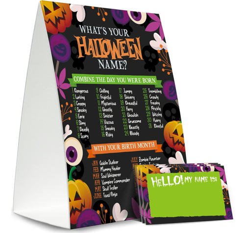 Whats Your Halloween Name Game (1 Cartel De Pie + 50 Tarjeta