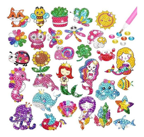 Kit Pintura Con Diamante Stikers X6 Cod:645 Elefante Helado Mariposa