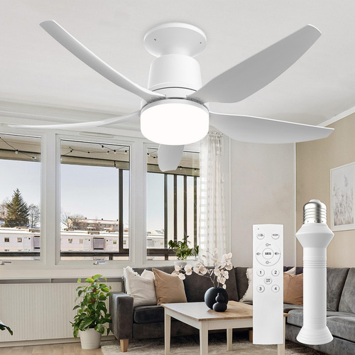 Ventilador De Teto Moderno Com Luz Led Integrada E Controle Remoto, Silencioso E Econômico, Com Vento Forte, 4 Velocidades, Base E27, Fácil De Instalar, Ideal Para Ambientes Internos/externos
