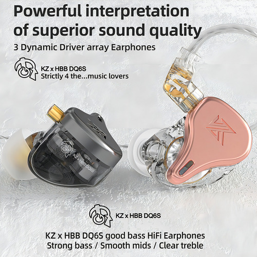 Auriculares Palco In Ear Kz x HBB DQ6S Return sin micrófono, color plateado