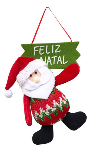 Enfeite Natalino De Porta Natal Papai Noel C/placa Presente Cor Vermelho-Zigzag
