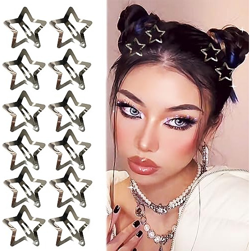 Star Hair Clips Y2k Star Snap Hair Barrettes 12pcs F31yn