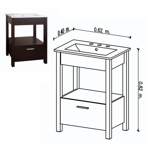 Imagen 2 de 5 de Vanitory Wengue Bacha Amube Mediterraneo 60cm Envio Gratis