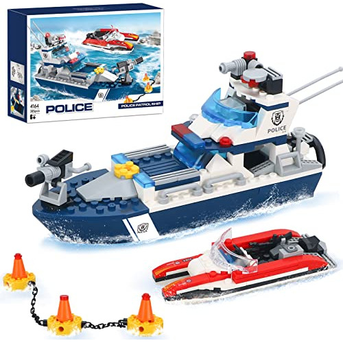 City Police Patrol Boat Building Blocks Race Boat, Coas...