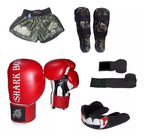 Kit Guantes + Vendas + Tibiales Boxeo Muay Thai Kick Boxing