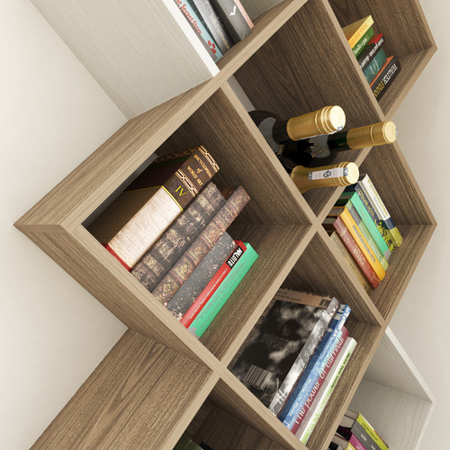 Playcon Estante Librero Organizador Colmena, 86.6x170.9x30cm Color Tzalam/blanco