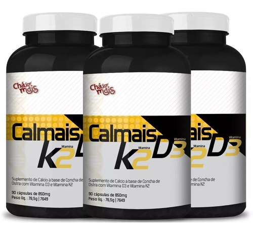 Calmais Vitaminas K2 D3 E Cálcio Kit Com 3 Frascos - A+