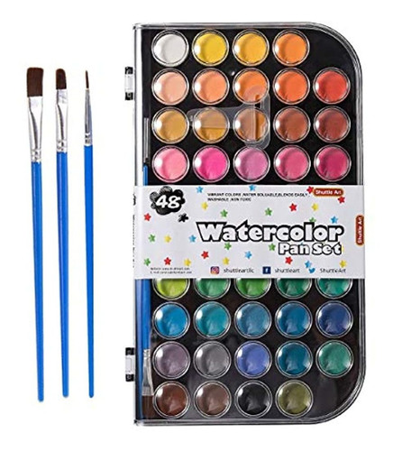 48 Colors Watercolor Paint Set, Shuttle Art Watercolor Pan S